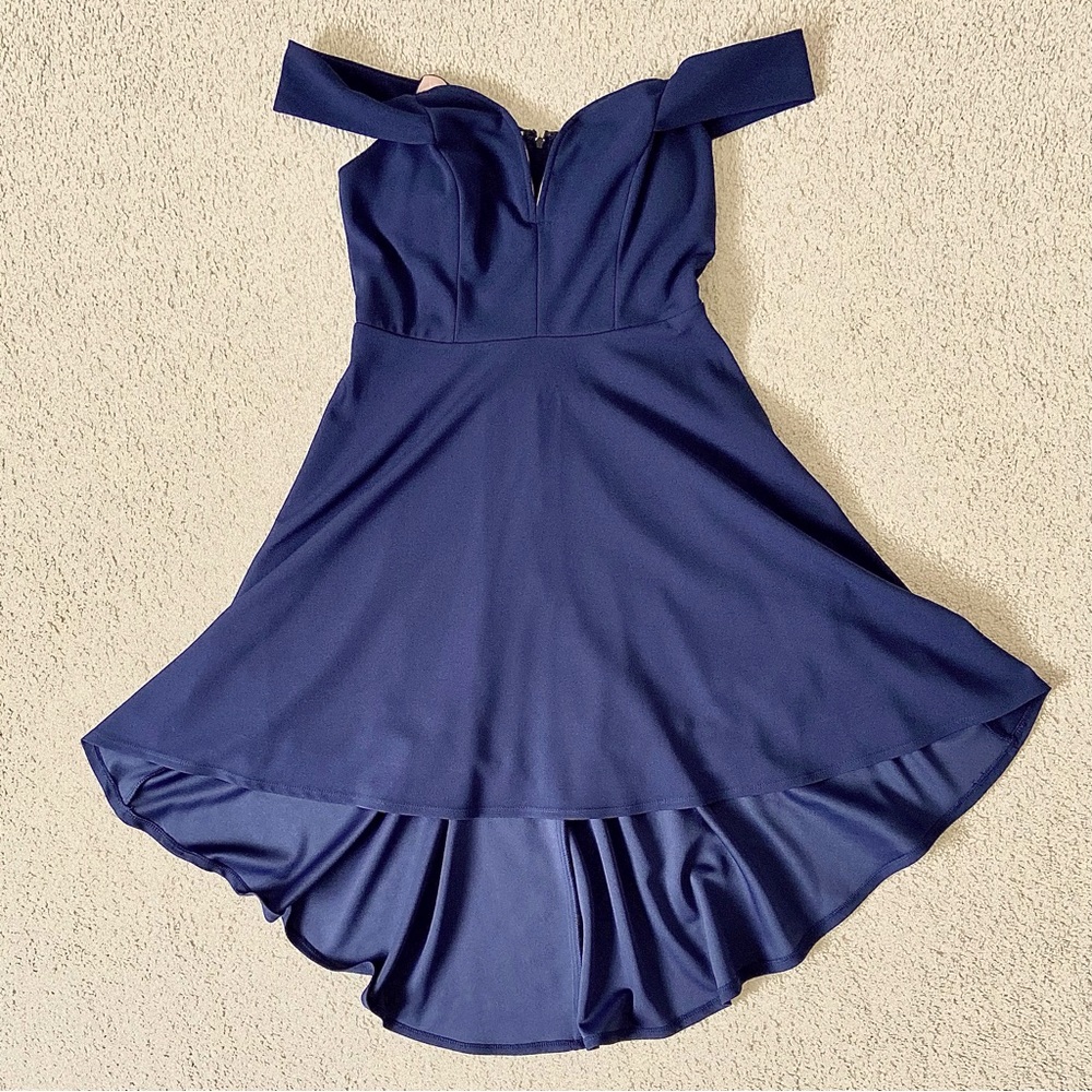 City Studio Navy Off The Shoulder High Low Evening Dress. Women’s Size 9/Large.